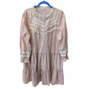 Sundance Ditsy Floral Cottagecore Dress Lace Ruffle Prairie size Medium